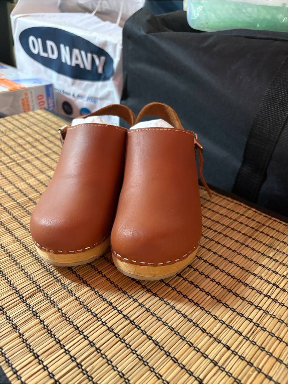 Old Navy Kids Tan Brown Leather Slip-On Clogs